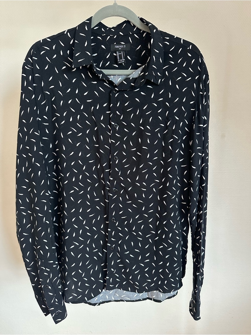 Forever 21 Black Button-Up Shirt with White Feather Print